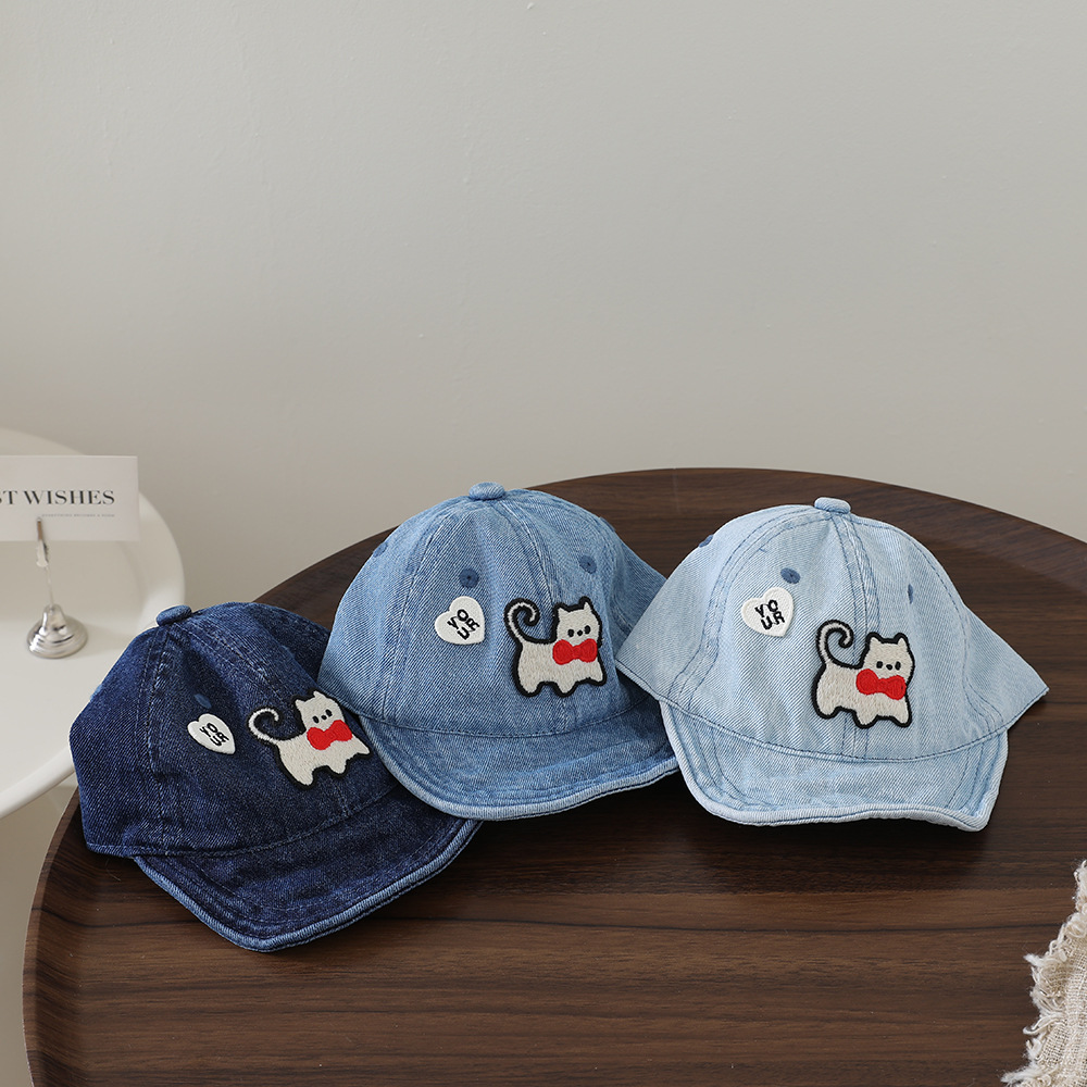子供用ウォッシャブルデニムソフトブリム野球帽、猫の刺繍入り、 - Embroidery Shawl のレビューと価格