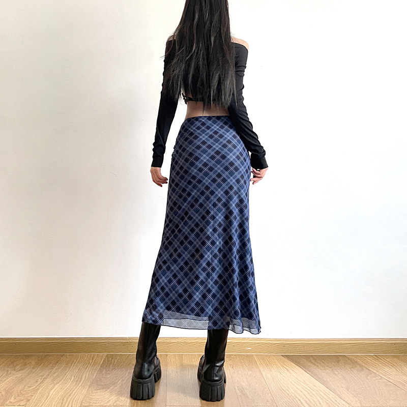 女性春秋のチェック柄プリントラップヒップスカートファッション - Felt Sheet Wool のレビューと価格