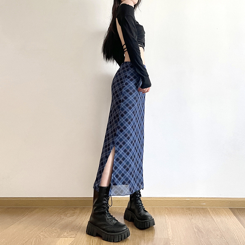 女性春秋のチェック柄プリントラップヒップスカートファッション - Felt Sheet Wool のレビューと価格