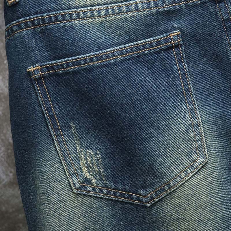 新しい欧米風ダメージ加工刺繍パッチ付き5インチ丈ジーンズメン - Embroidery Motif のレビューと価格