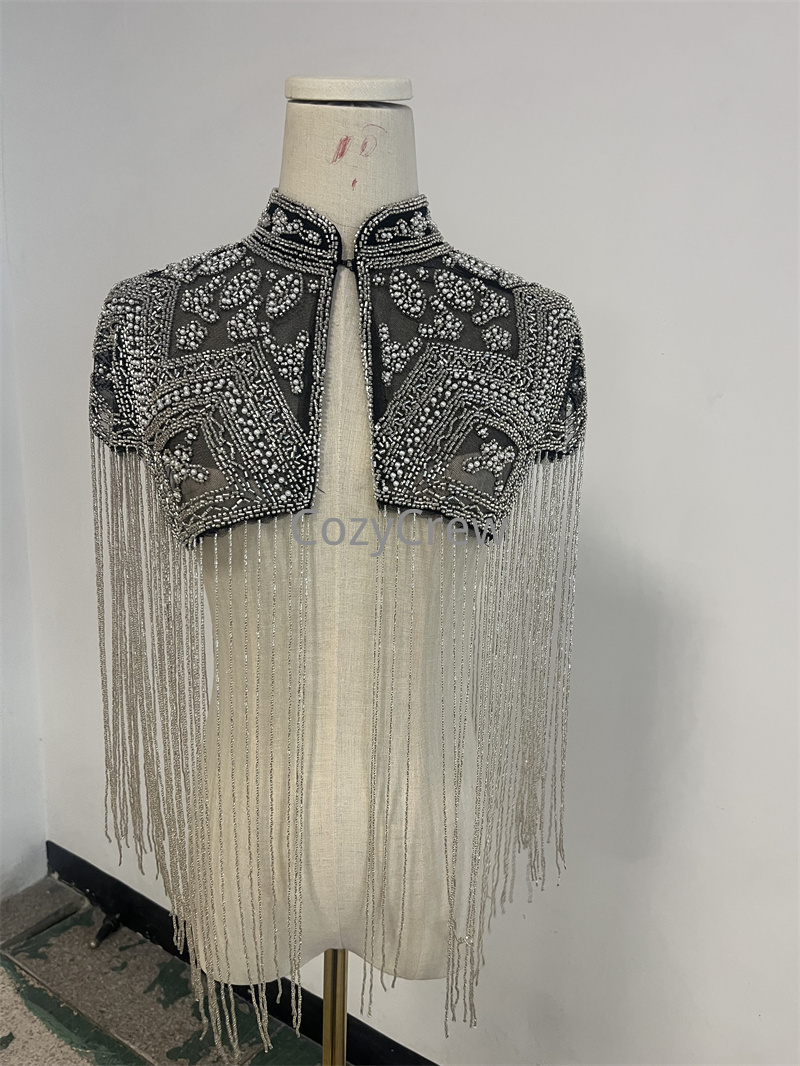 レトロラグジュアリーシークインビーズフリンジタッセルショート - Embroidery Shawl のレビューと価格