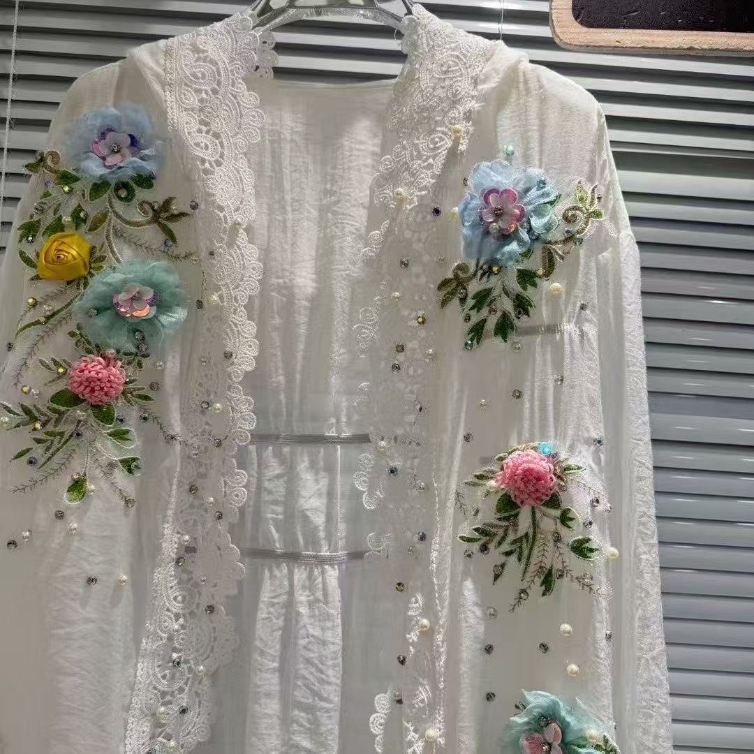 通気性のある綿混紡白フード付き日焼け止めシャツブラウス女性の - Embroidery Cardigan のレビューと価格