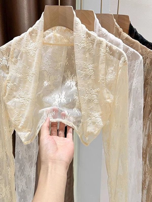 2025年新作レース刺繍日焼け止め半袖カーディガンストラップ - Embroidery Cardigan のレビューと価格