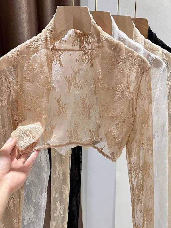 2025年新作レース刺繍日焼け止め半袖カーディガンストラップ - Embroidery Cardigan のレビューと価格