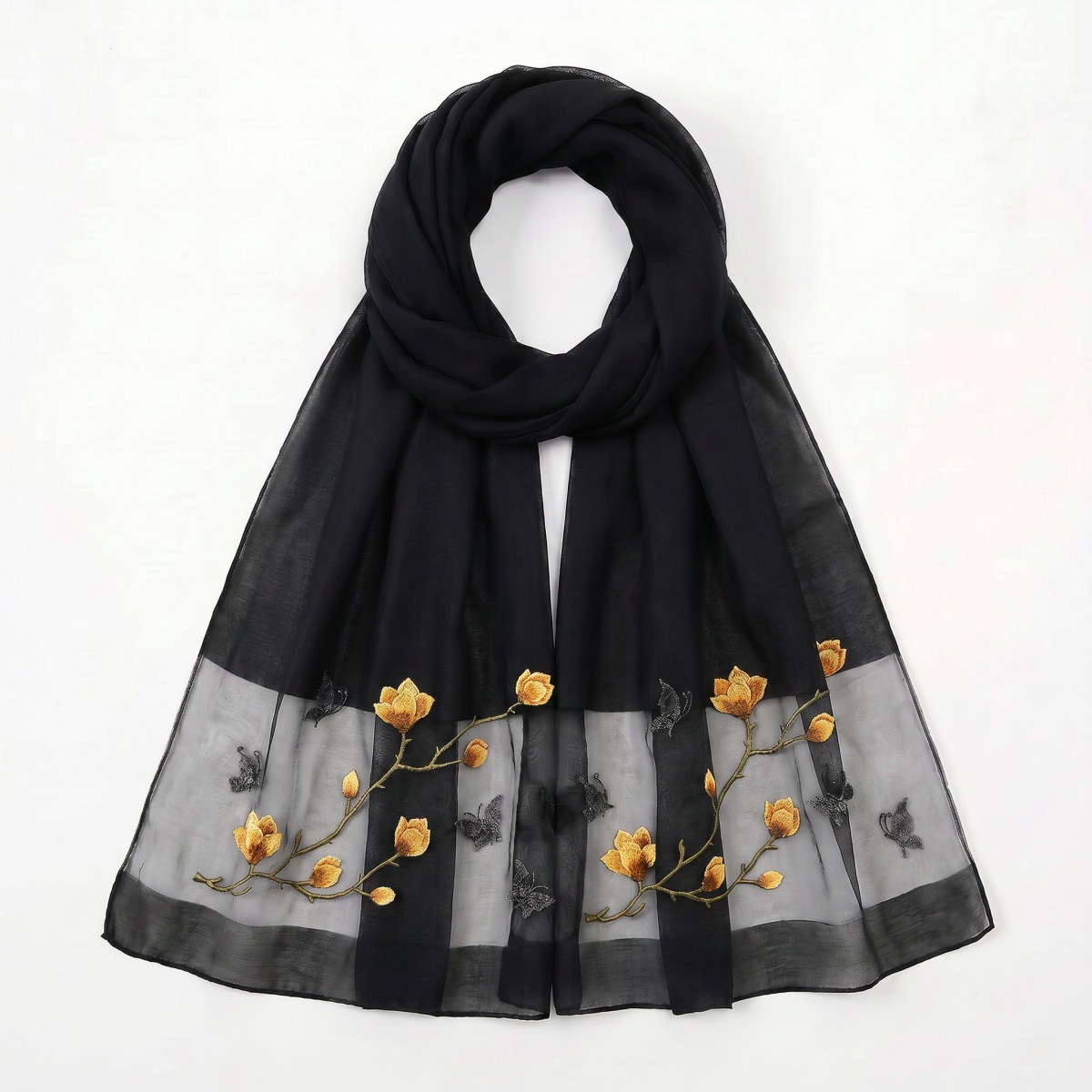 スカーフプリントヒジャブバンダナシルクスカーフ女性用ヘッドス - Embroidery Shawl のレビューと価格