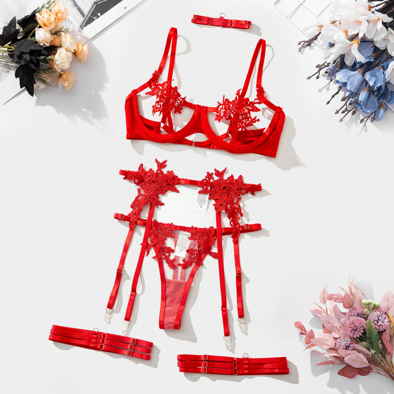 ビキニ刺繍水溶性フラワー衣類メッシュシースルーセクシー下着ブ - Embroidery Underwear のレビューと価格